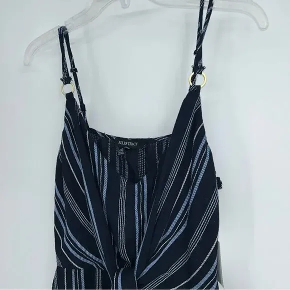 NWT Ellen Tracy Blue Stripe Tie Front Linen‎ Blend Dress Size Small - Picture 4 of 9